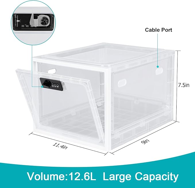 Lalifebuss Combination Lock Boxes for Personal Items, Lockable Storage Box for Office Locker/School/Medicine/Snacks/Phone Jail/Electronic/Home (1 Pack/White)