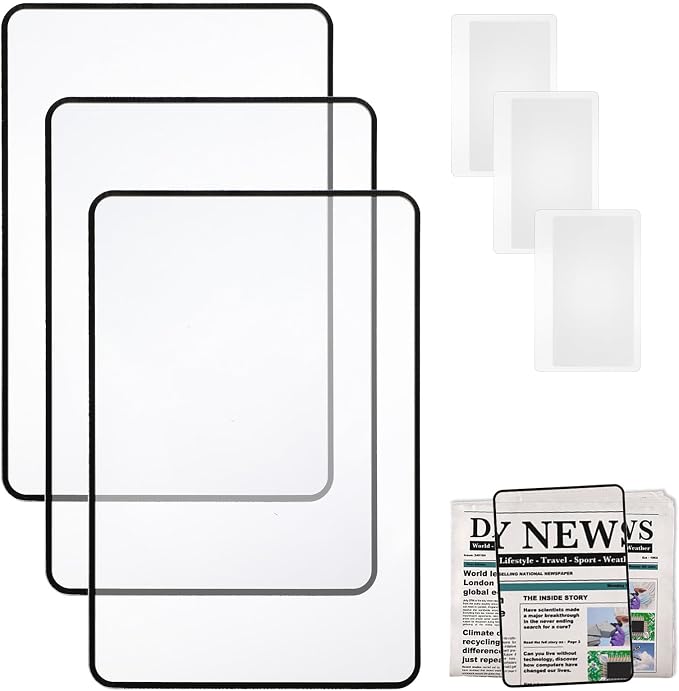6 Pcs Page Magnifying Sheet 3X Clear Lightweight Magnifier Flat Plastic Optical Fresnel Lens Handy Card Size Magnifier Bookmark for Seniors Reading Small Prints People with Low Vision