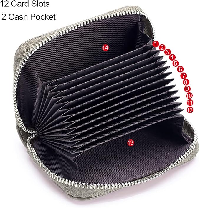 RFID Credit Card Holder Genuine Leather Credit Card Wallet with Zipper | RFID