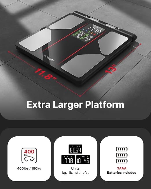 FITINDEX Smart Scale for Body Weight, FSA&HSA Eligible, [2026 Upgraded], Body Composition Analyzer with 8-Electrode Large Platform for Weight, BMI, Fat, Muscle Mass, High Precision, 400 lbs