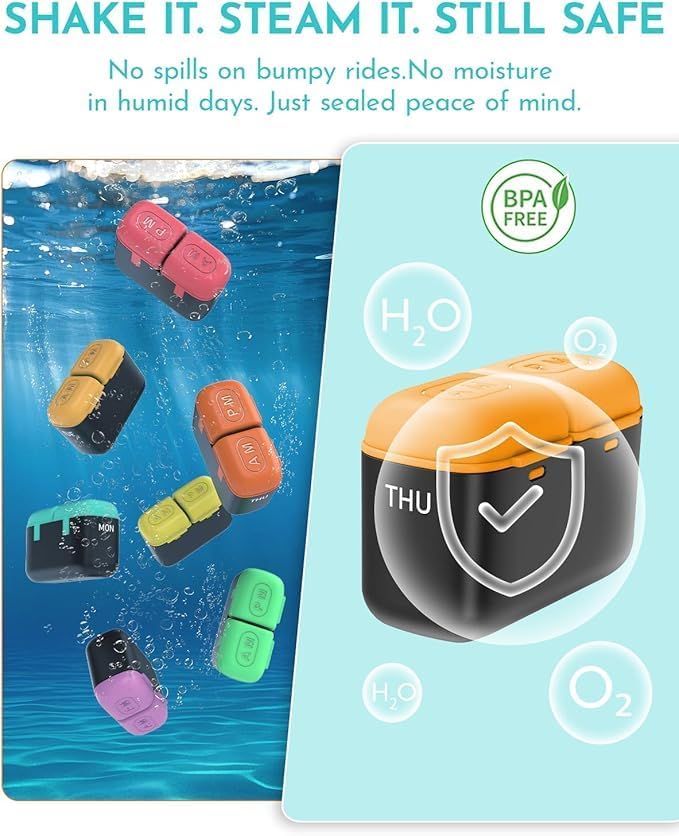 Weekly Pill Organizer, 7 Day Travel Medicine Pill case with Moisture-Proof Silicone Lid, Large AM PM Daily Pill Organizer 2 Times a Day for Vitamins & Supplements, Secure Zipper Pill Box(Rainbow)