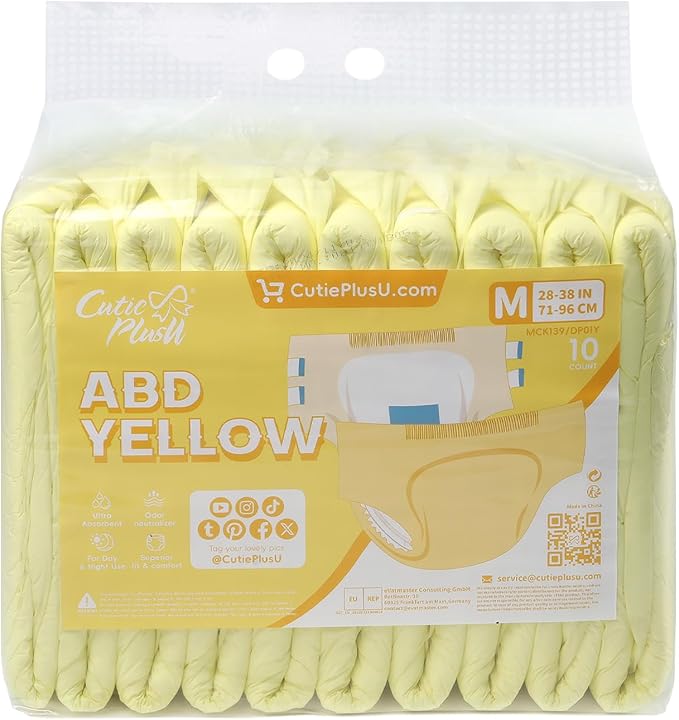 CutiePlusU Disposable Diaper Protective Underwear Absorbent Briefs Dry Surface - Yellow 10 Pieces (Medium 28"-38")