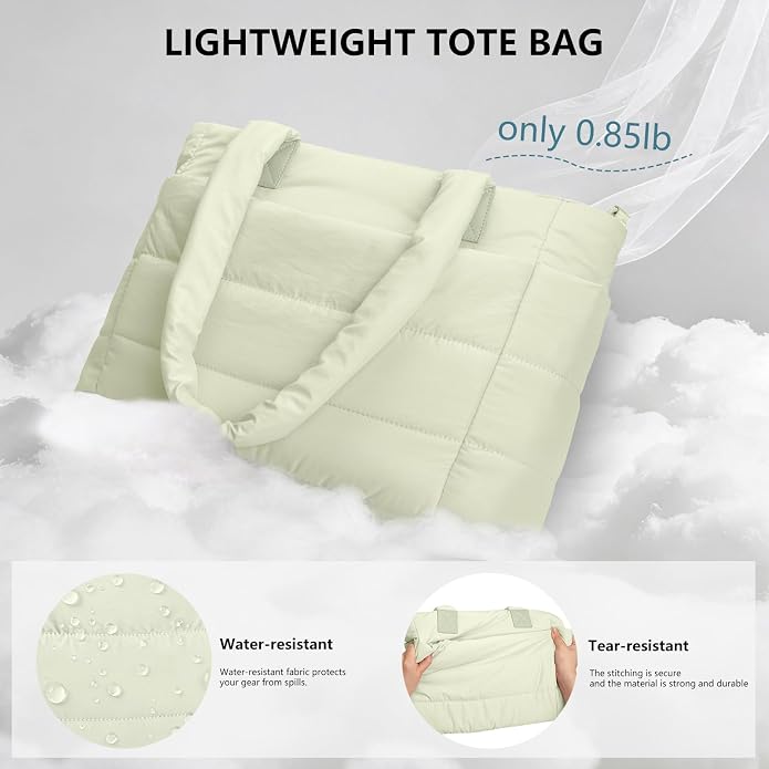 Puffer Tote Bag for Women Quilted Nurse Bag Lightweight Work Bag for Teacher Travel Handbag with Multiple Pockets