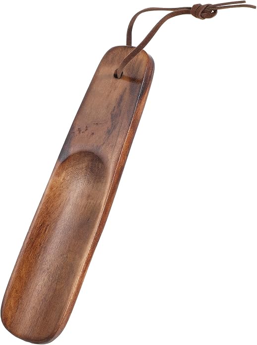Piriuuo Wood Shoehorn, 6" Short Handle Shoe Horn with Leather Lanyard Non Slip Shoe Lifter Lazy Shoes Aid Tool Easy Wear Helper Shoehorns for Seniors Pregnancy Men Women Kids