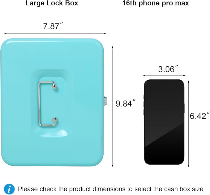 Jssmst Cash Box with Money Tray and Lock - Light Blue Money Saving Box for Cash Coins, Small Lock Box for Medication Personal Items, 9.84'' x 7.87'' x 3.46'', Light Blue