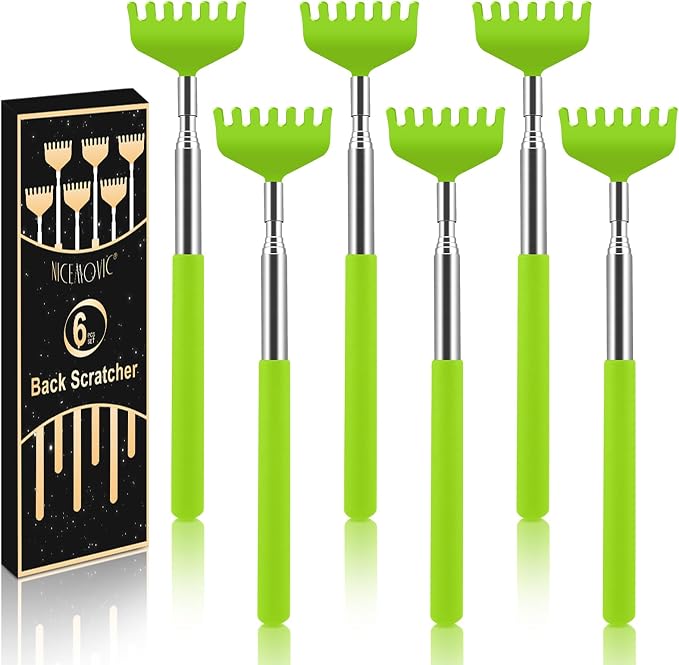 6 Pack Back Scratcher, Stocking Stuffers for Women Men Teen Girls | Prizes for Adults, Birthday Bulk Christmas Gift, Mothers Fathers Day Dad Gifts, Easter Basket Stuffers (Green)