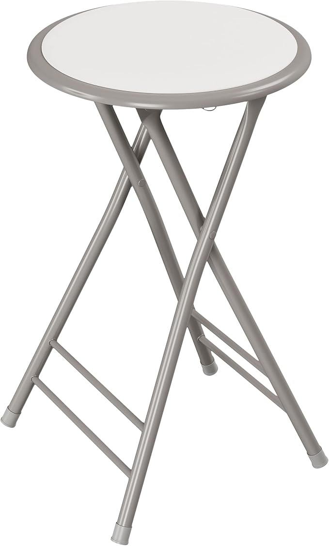 Lavish Home Folding Stool with Padded Backless Seat, White, 24 Inch | Counter Height Bar Stools with 225lb Capacity, Portable Indoor & Outdoor, Extra Seat for Kitchen, Rec Room or Camping