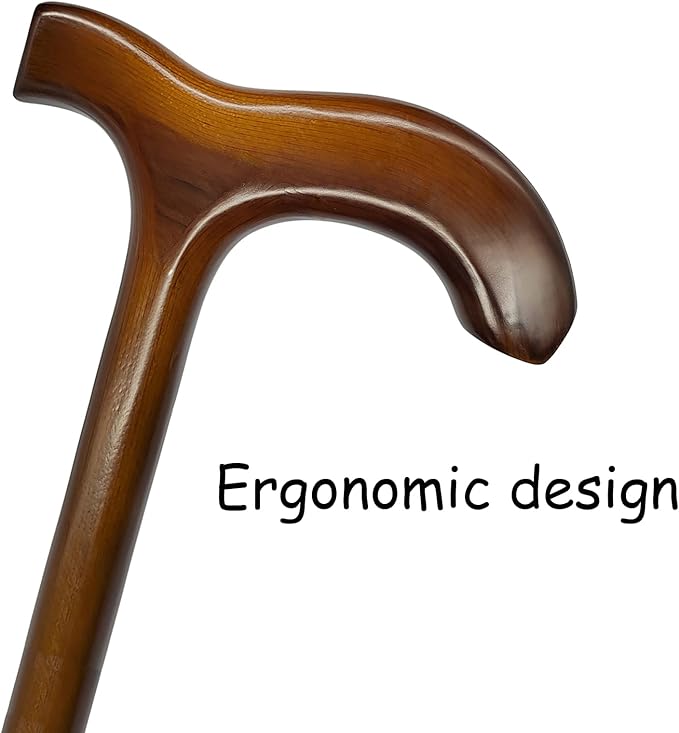 FLYDRUM Wooden Walking Cane for Men and Women, One-Piece Wood Cane, 36 Inch Wood Walking Stick for Men and Women, Ergonomic Wood Cane for Seniors