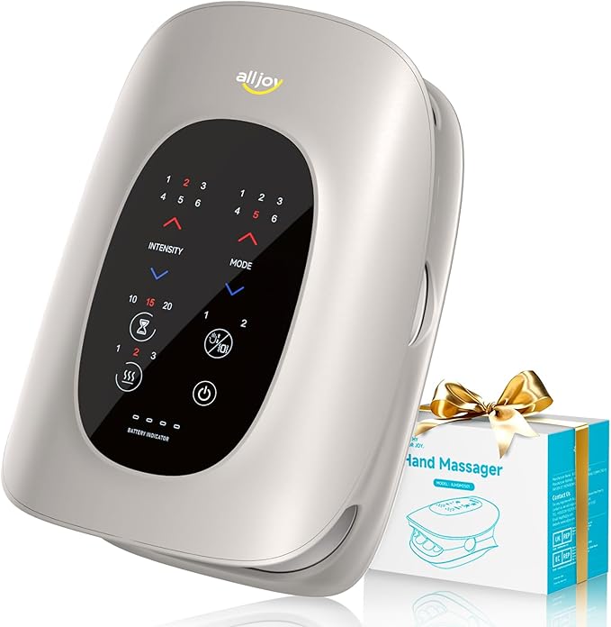 ALLJOY Hand Massager with Heat and Compression, Knuckle Stretching and Hand Massage, 6 Modes 6 Intensities 3 Heat for Arthritis and Carpal Tunnel Relief, Gifts for Women Men(Champagne)
