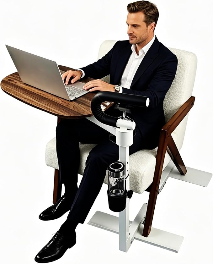 Adjustable Swivel Tray Table for Recliner, 360° Rotating TV Tray Table with Support Handle, Built-in Cup Holder & Metal Pen Holder, Height Adjustable Overbed Side Table for Seniors, Sofa, Bed, Eating, Working