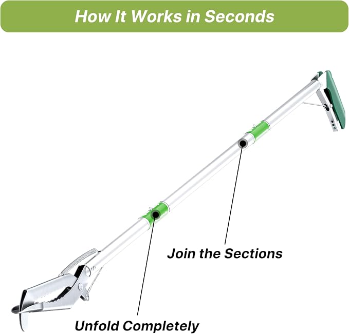 50" Foldable Grabber Reacher Tool with Green Handle, Extra Long Lightweight Trash Pickup & Litter Picker, 3-Fold Stainless-Steel Reaching Aid for Home, Office & Garden Use