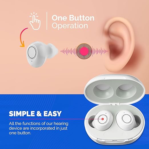 Hearing Aids for Seniors, Rechargeable Hearing Amplifier Loud Sound with USB Portable Charging Case, 2-Pack (White)