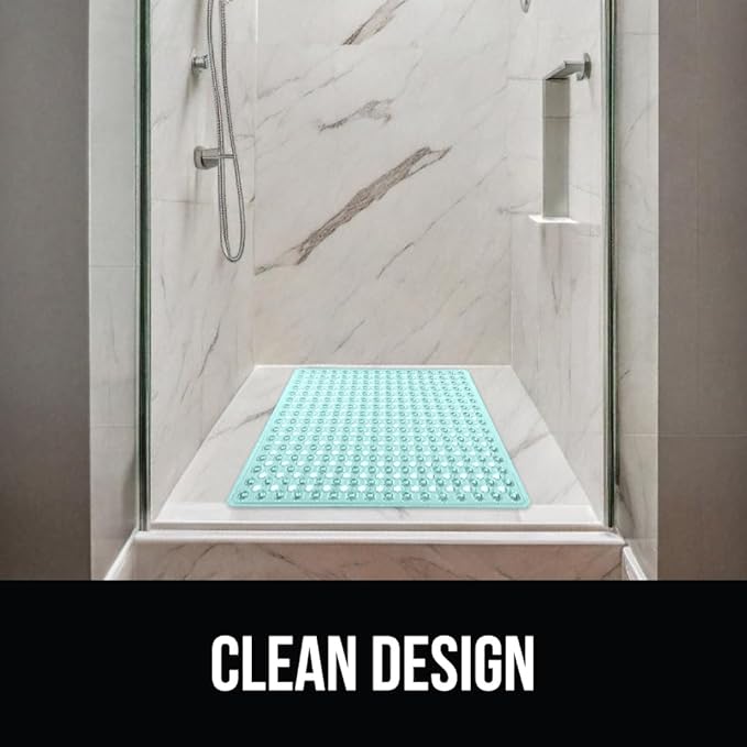 GORILLA GRIP Patented Square Shower Stall Mat, Small Bathtub Floor Mats for Stand Up Showers with Suction Cups and Drainage Holes, Machine Wash, Soft on Feet, Bathroom Accessories 21x21 Inch, Green
