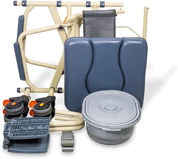 SolutionBased - - Lightweight Aluminum Folding Rolling Shower Chair for Elderly and Disabled - Rolling Commode Shower Wheelchair - Commode - Handicap Shower Chair with Wheels