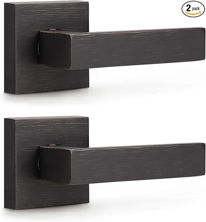 KNOBWELL 2 Pack Heavy Duty Mordern Dummy Door Lever Single Handle for Interior Use with Oil Rubbed Bronze Finish, for Both Right/Left Handing 0.93 lb One Lever(Only One Side Use)