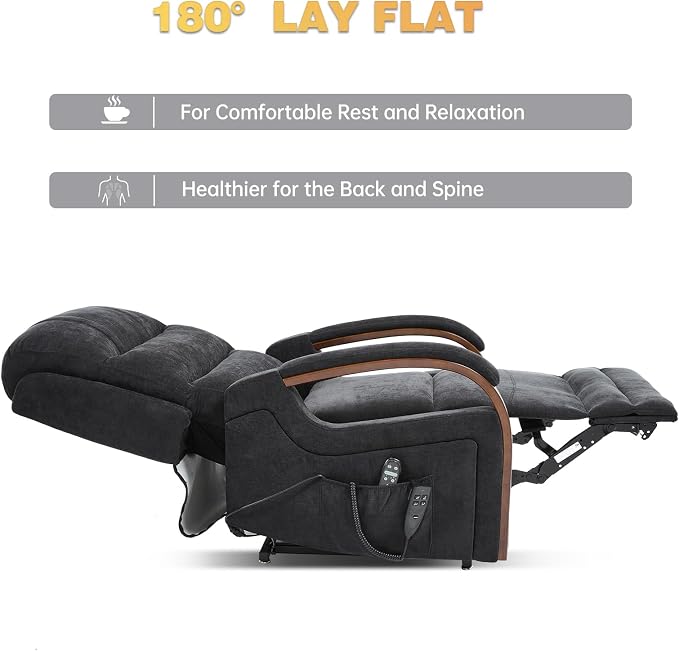 Trustyue Power Lift Recliner Chair, 180° Lay Flat Recliner, Lift Chair with Massage and Heat, Standing Assistance, Living Room Chair for Elderly People Chenille, Black