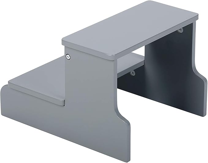 BirdRock Home Wooden Step Stool for Kids - Grey – Decorative - Strong Sturdy Wood 2 Steps - Toddler Kids Step Helper for Kitchen Sink – Bathroom Toilet Stepping – Lightweight Construction