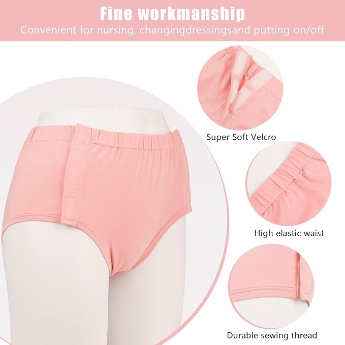 Comfortable Adaptive Underwear - Hospital-Ready Undergarments for Elderly Women with Easy Closure and Elastic Design, Ideal for Post-Surgery and Incontinence Care (Pink, Small)