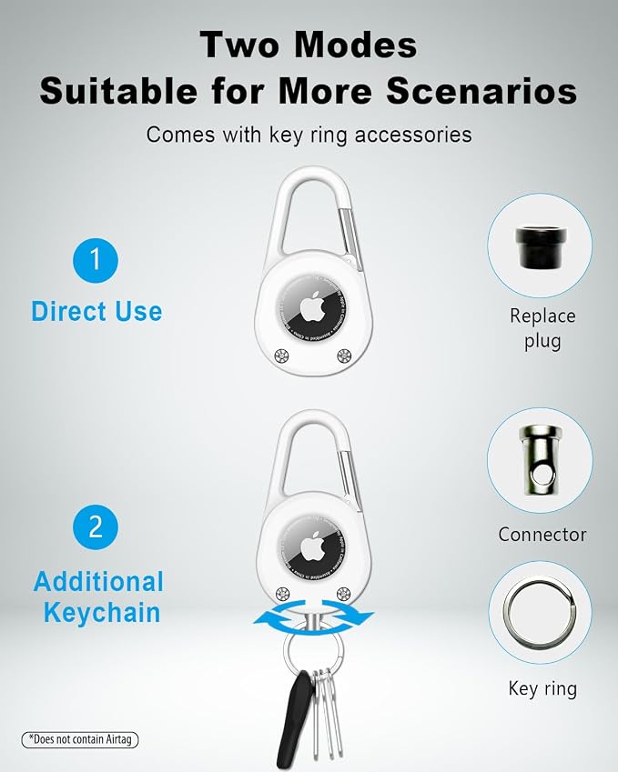 SCALLOP for AirTag (1st & 2nd Gen) Keychain with Carabiner,Thick Hard PC Air Tag Holder,IPX8 Waterproof,Secure Lock