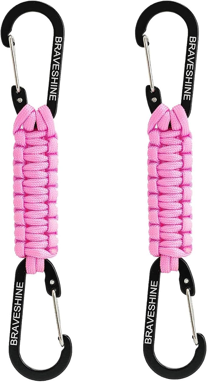 BRAVESHINE Paracord Keychain Carabiner Clip | D Ring Hanger Lanyard Hook | 7.3inch Long | for Stroller, Water Bottle, Key, Backpacks, Men, Women, Luggage, Car Seat Headrest, Fence, Bag Charms