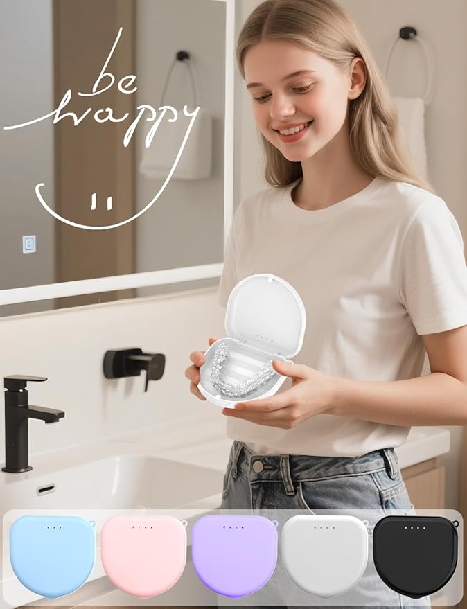 2Pack Retainer Case, Compatible with Invisalign, Slim Aligner Case with Vent Holes, Portable Orthodontic Box with Removal Tool, Brush and Lanyard, White