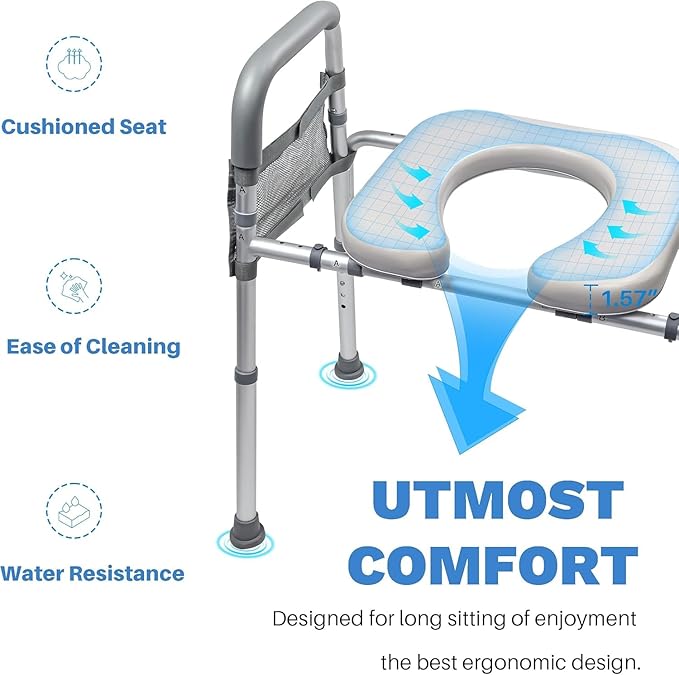 Raised Toilet Seat with Handles, Toilet Seat Risers for Seniors Width and Height Adjustable Raised Toilet Seat with Handles for Elderly