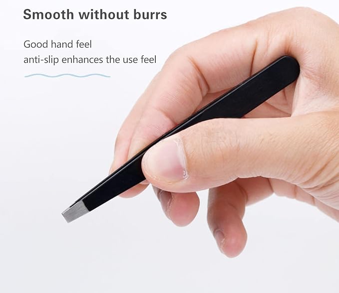 Derlaier Tweezers Set Professional High Precision Stainless Steel Eyebrow Remover Ingrown Hair & Splinter Removal Kit Facial Hair Grooming Tools for Men Women Black 4 Pcs