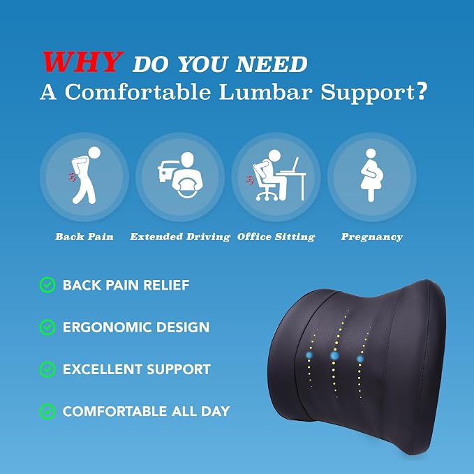 Lofty Aim Lumbar Support Pillow for Car, Car Seat Back Support for Driving | Memory Foam Car Lumbar Support for Driving Seat, Car Back Cushion, Adjustable Straps, Lower Back Pillow, PU Leather, Black