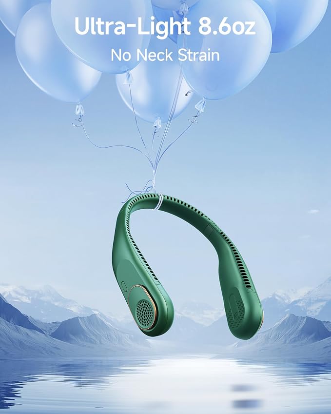 SWEETFULL Portable Neck Fan: 5200mAh Bladeless Personal Fan | 4 Speeds, 20H Max Runtime, No Hair Twist Quiet Wearable Fan for Travel | Birthday Gifts for Men Women Mom Dad