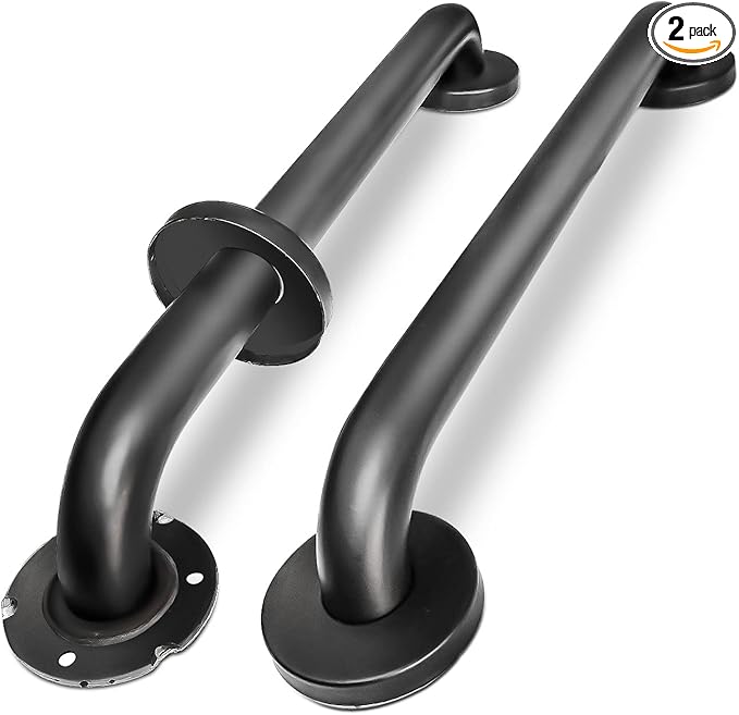 Handicap Grab Bars, 2 Pack 18 Inch Shower Grab Bar for Seniors, 304 Stainless Steel ADA Grab Bars for Bathtubs and Showers, Toilet, Safety Shower Handles for Elderly, Disabled, Injury (Black)