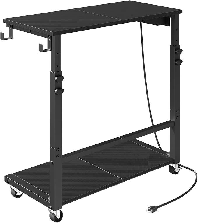 Computer Tower Stand with Power Outlet, Mobile PC Stand for Floor, Height Adjustable PC Holder Cart Under Desk, 26.6"-32.7" H, for Home Office, Gaming Room, Black PCHS216E01
