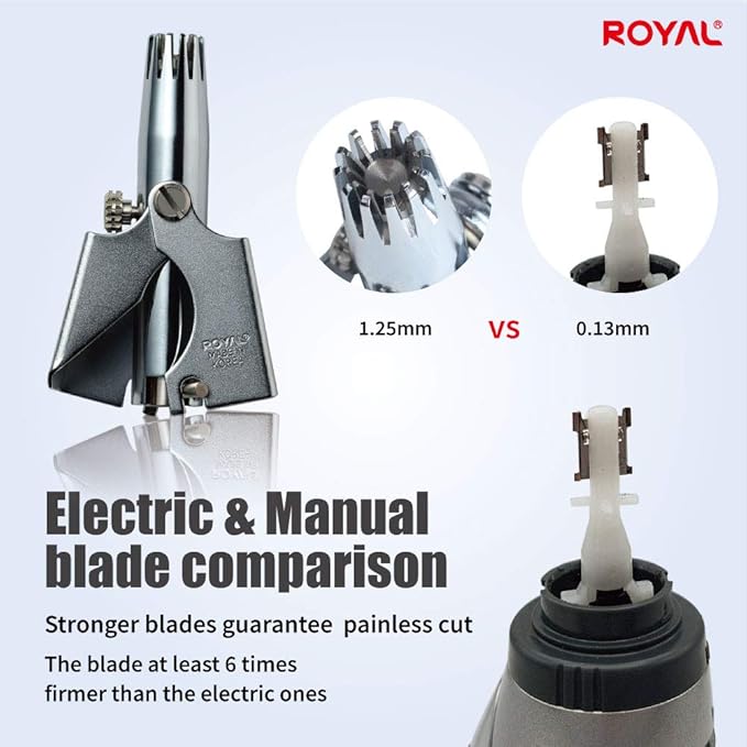 ROYAL [Made in Korea] Nose Hair Trimmer for Men Birdie, Manual, Battery-Free, Water-Resistance, Painless with Twelve Dual-Edged Blades, Patented Mechanism ET-4