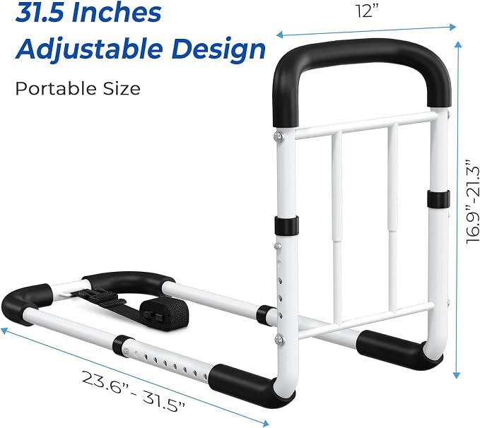 Bed Rails for Elderly Adults - ASTM Approved Adjustable Bed Cane with Non-Slip Ergonomic Handle & Storage Pocket, Bed Railings for Seniors Hold up to 350 LBS, Tool-Free