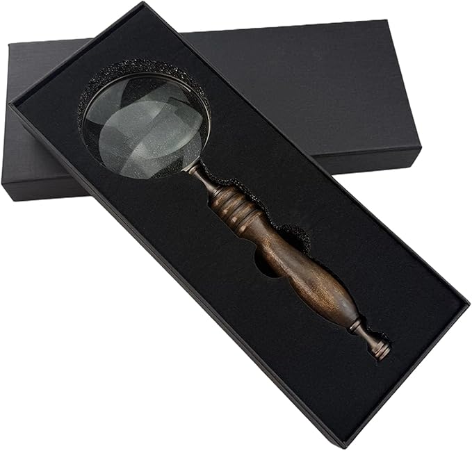 10X Handheld Vintage Magnifying Glass, Portable Reading Magnifying Glass with Wooden Handle, Reading Magnifier for Senior/Low Vision/Map/Inspection/Handcraft Hobby