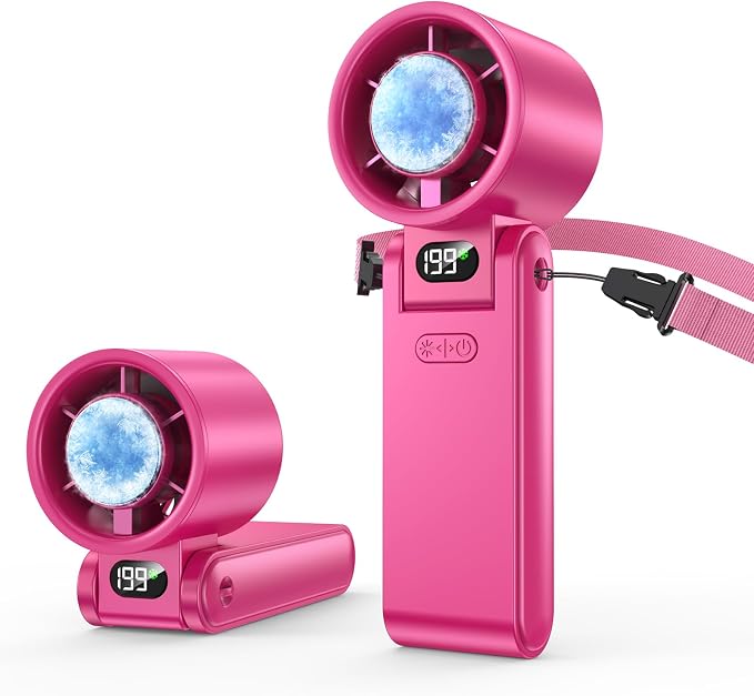 Portable Handheld Fan with Ice Cooler, 199 Speed Personal Fan,5500mAh Rechargeable,20H Cooling Time,20000 RPM Powerful Motor, Summer Essential for Travel/Outdoor/Office, Hot Pink