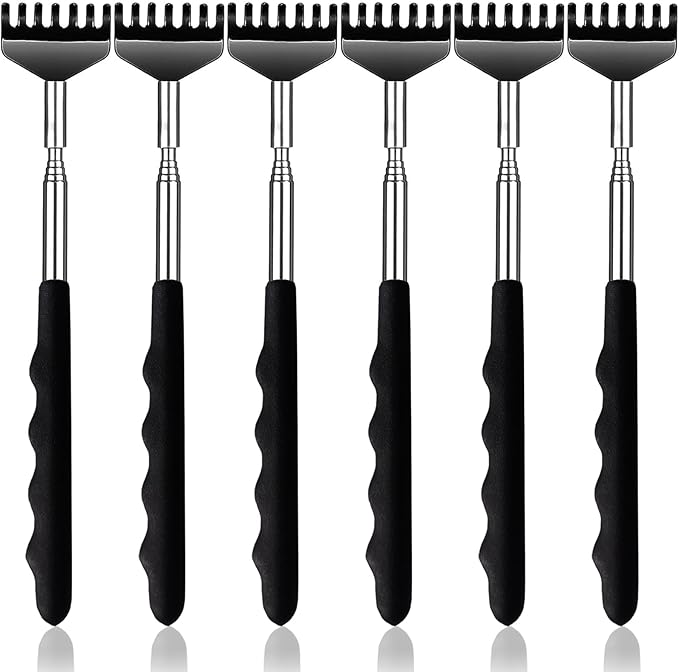 Yexixsr 6 Pack Back Scratcher Extendable Metal Portable Back Scratcher for Men Women Adults, Telescoping Back Massager with Rubber Handles, Stocking Stuffers Gadgets