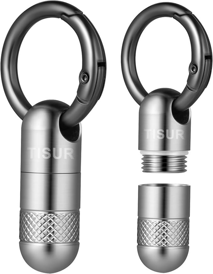 TISUR Small Titanium Keychain Pill Holder, Pocket Pill Case for Travel | Waterproof Pill Fob,Portable Pill Box Container,Purse Pill Organizer Tube