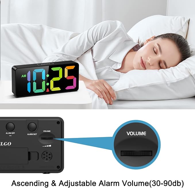 Welgo 7.5 Inches Big Number Alarm Clock for Seniors & Kids | Big numbers, 0-100% adjustable brightness and volume, USB charging port, simple setup, snooze, outlet-powered bedside clock