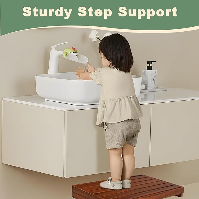 3.5'' Height Wooden Step Stool for Elderly Adults & Kids, Durable Heavy Duty Wooden Foot Stool, Mobility Indoor Kitchen Toddler Step Stool for Bathroom Sink, High Bed and Outdoor Garden