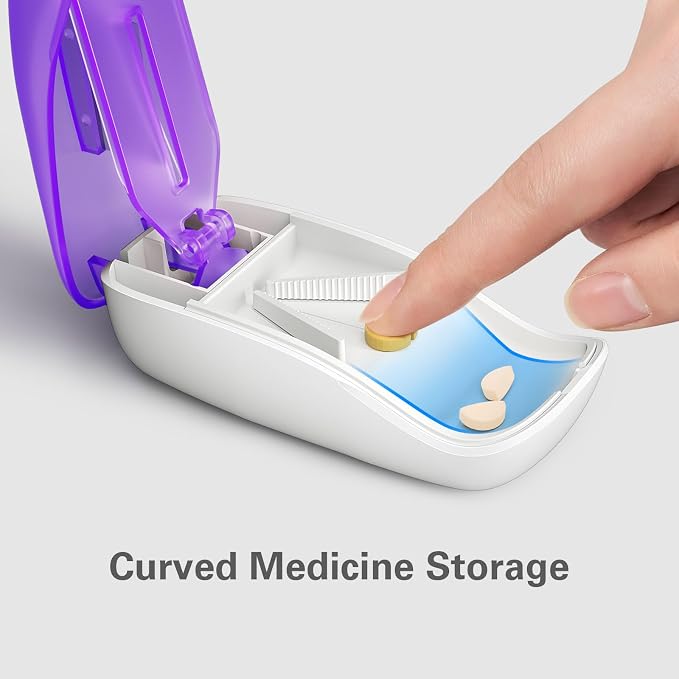 Pill Cutter Splitter for Small and Tiny Pills, Pill Cutter for Cutting Vitamins Tablets in Half, Pill Splitter with Blade Guard, Purple