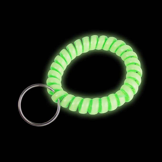 Lucky Line 2” Diameter Spiral Wrist Coil with Steel Key Ring, Flexible Wrist Band Key Chain Bracelet, Stretches to 12”, Glow-in-the-Dark, 1 Pack (410161)