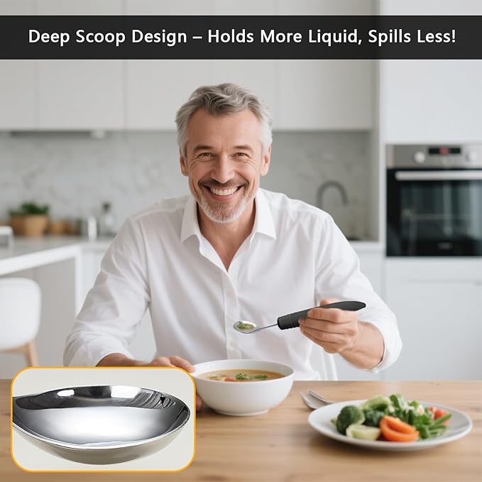 Xmas Gift Pick, 4Pcs Weighted Adaptive Utensils, 45°Angled Built up Utensils Set for Hand Tremors, 3.5oz Parkinsons Utensils for Elderly, Weighted Spoon Hand Tremors (Left-Handed)