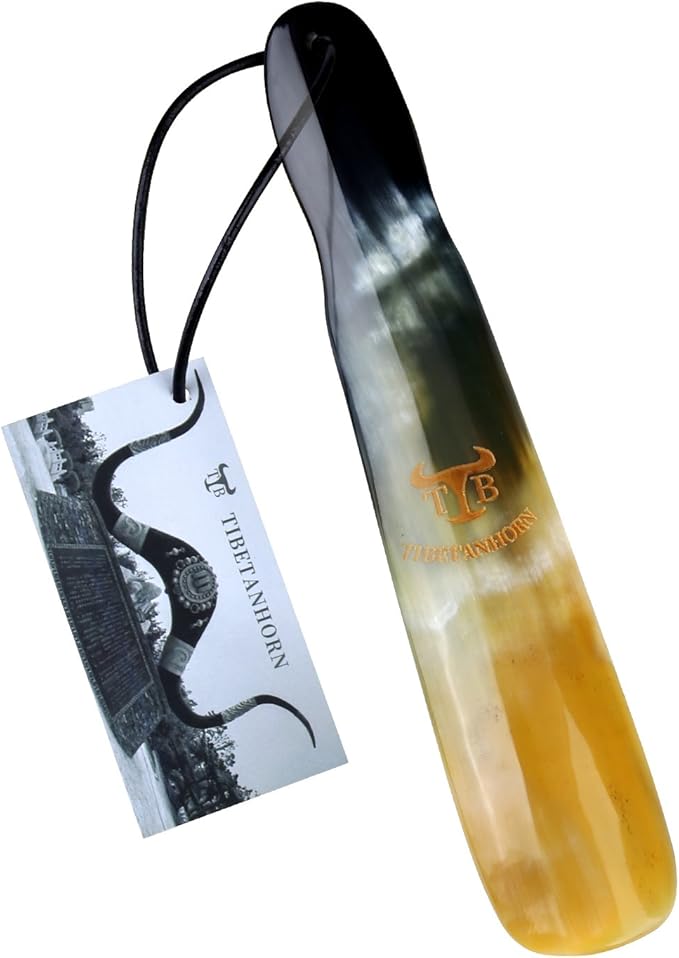 Shoe Horn, Hand Crafted Natural Tibetan Yak Horn Shoe Horns for Men Women Kids, Boots & All Shoes, Portable Travel Size with Gift Box(8.7" to 9.4")