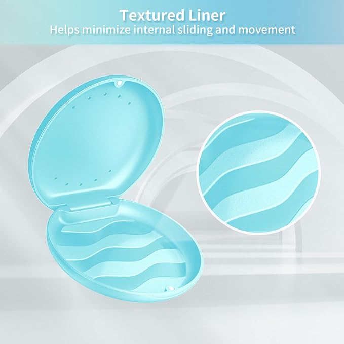 Denture Case Orthodontic Retainer Case with Vent Holes, Annhua Dental Mouthguard Container Aligner Case Slim with Magnetic Closure for Household|Travel|Office - Light Blue