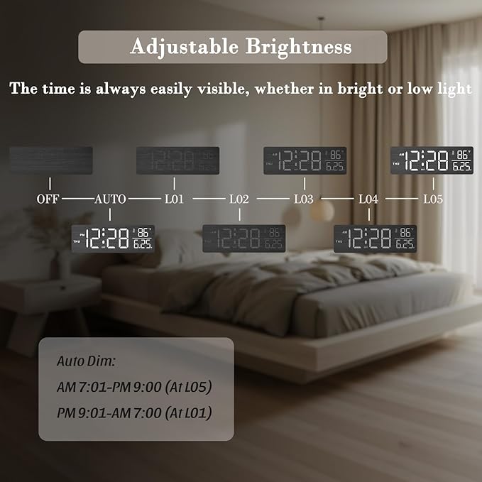 DreamSky Wooden Digital Alarm Clock with Date & Day of Week for Bedroom | Large Display Desk Clock for Living Room, Temperature, Dimmer, Adjustable Volume, Auto DST, Office Wood Décor (Plug-in)