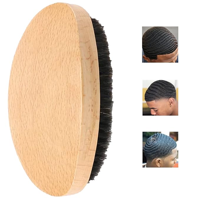 Hair Brush - Medium Hard 360 Wave Brush for Men - Beech Wood Handle, Boar Bristle, Wavy Hair, Hair Styling Brush for Black Hair, Beard Brushes (Yellow, 5x2.76x1.40 inches, 100g) | Beech Mix Nature Boar Bristle Brush For Black Men's Hair & Beard Brushes...