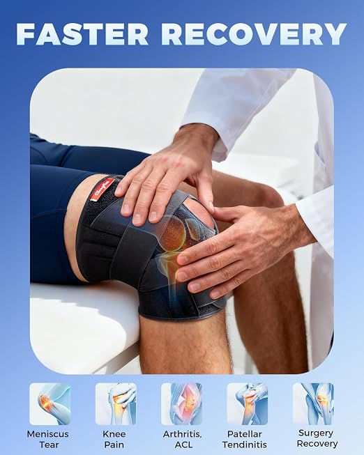 Medical-Grade Knee Brace for Women & Men,[Adjustable V-Straps & Anti-Slip] Knee Support with Side Stabilizers for Knee Pain,Meniscus Tear,ACL,MCL,Arthritis, Patella Stability for Injuries Recovery- L