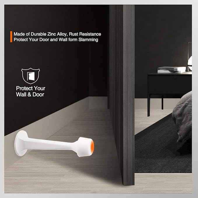 16 Pack Solid Rigid Door Stops - Heavy Duty Door Stoppers Wall Protector with Soft Rubber Tips, White