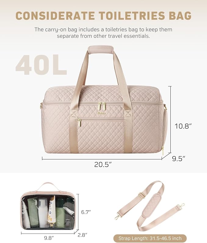 Weekender Bags for Women, Wide Open Large Travel Duffle Bag with Shoe Compartment, Overnight Carry on Bag Personal Item Travel Bag with Wet Pocket (Nude)