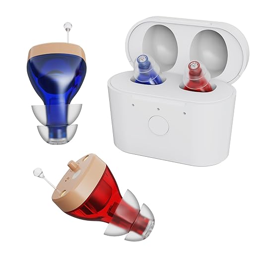 Hearing Aids for Seniors Rechargeable with Noise Cancelling - Invisible In-Ear Amplifiers for Crystal Clear Sound, Portable Charging Case & 20Hr Battery, Comfort Fit for TV, Conversations & Outdoors
